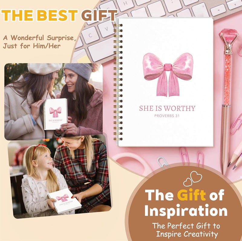 KIDEAR Christian Journal for Women, Prayer Notebook for Bible Study Notes,Cute Pink Bow Faith Journal,Coquette Preppy Christian Gifts for Teen Girls,Church Note Bible Study Supplies - A07 - Image 4